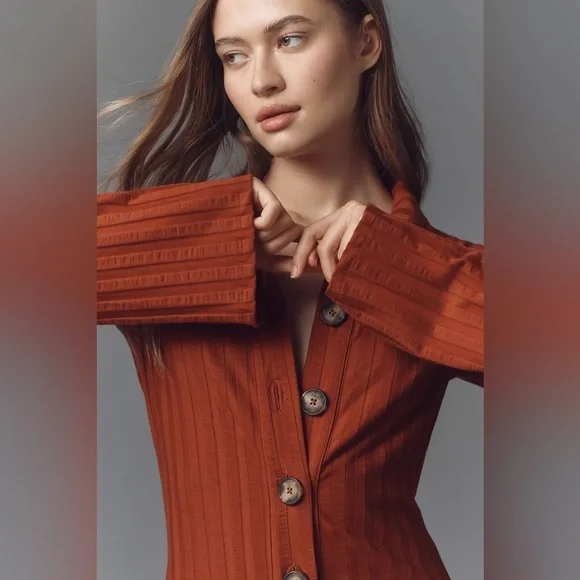 NWT! Reformation Benton Ribbed Button-Front Sweater Mini Dress 🟤 - Picture 4 of 9